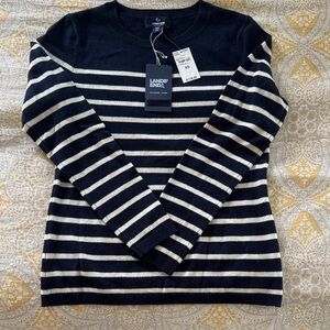 Lands' End Navy and White Striped Cashmere Sweater